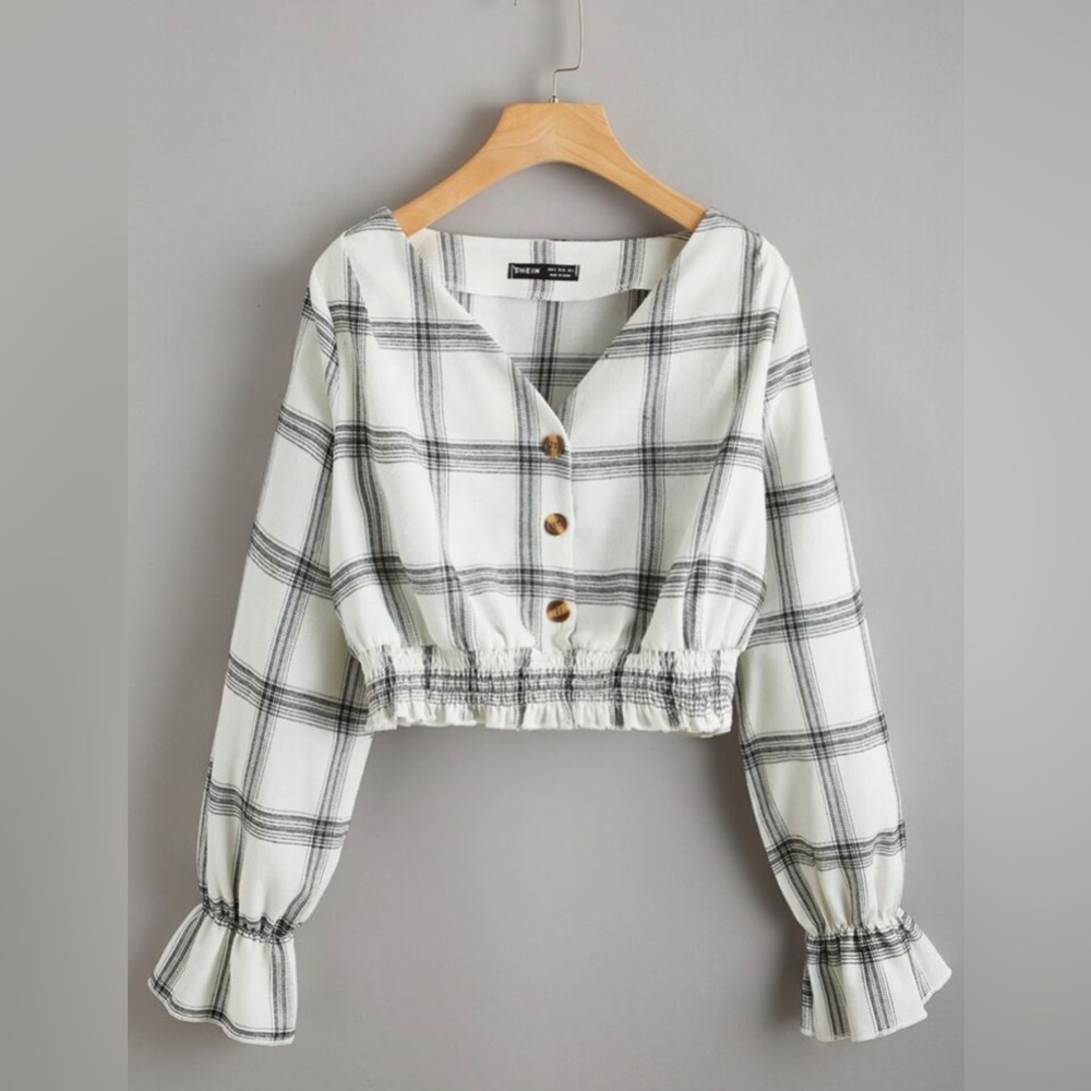 SHEIN white striped plaid crop top XS  used